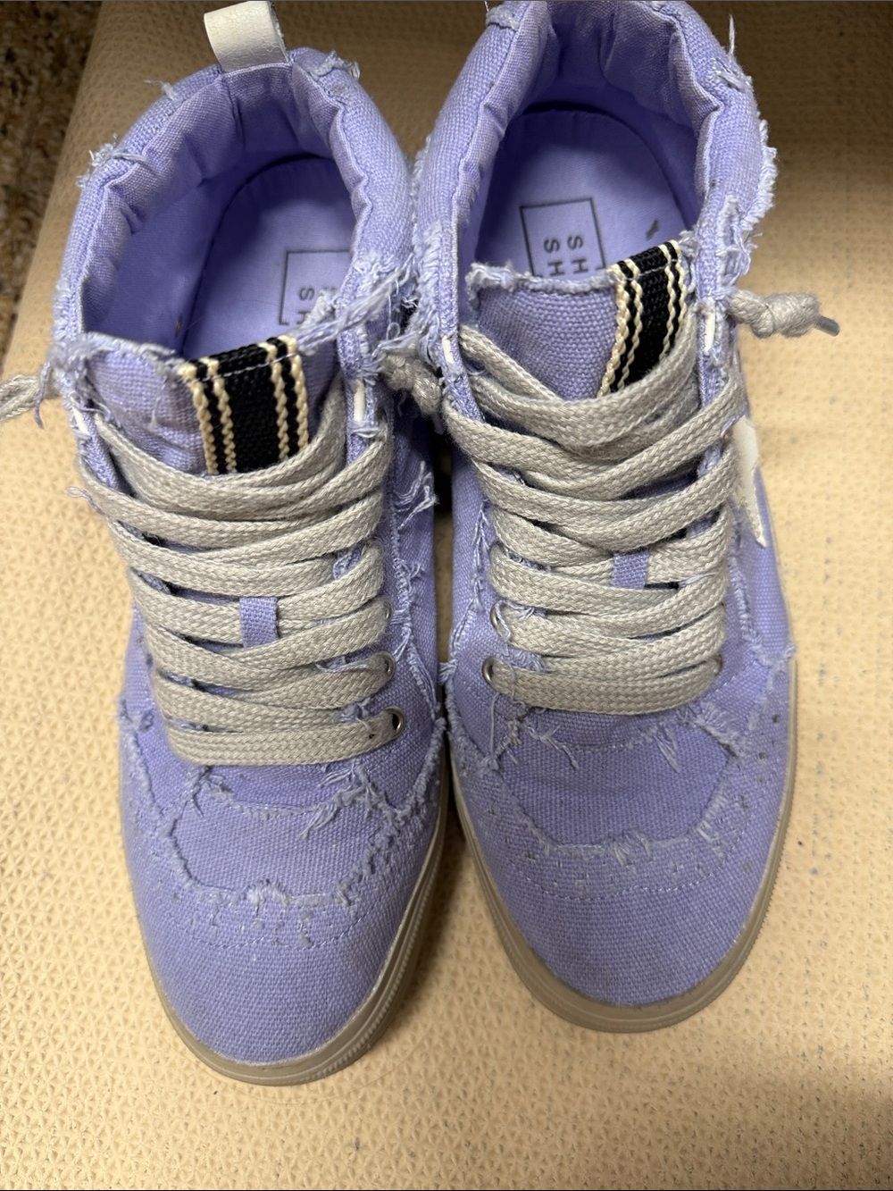 ShuShop Lilac Canvas High-Top Sneakers with Gray Laces
